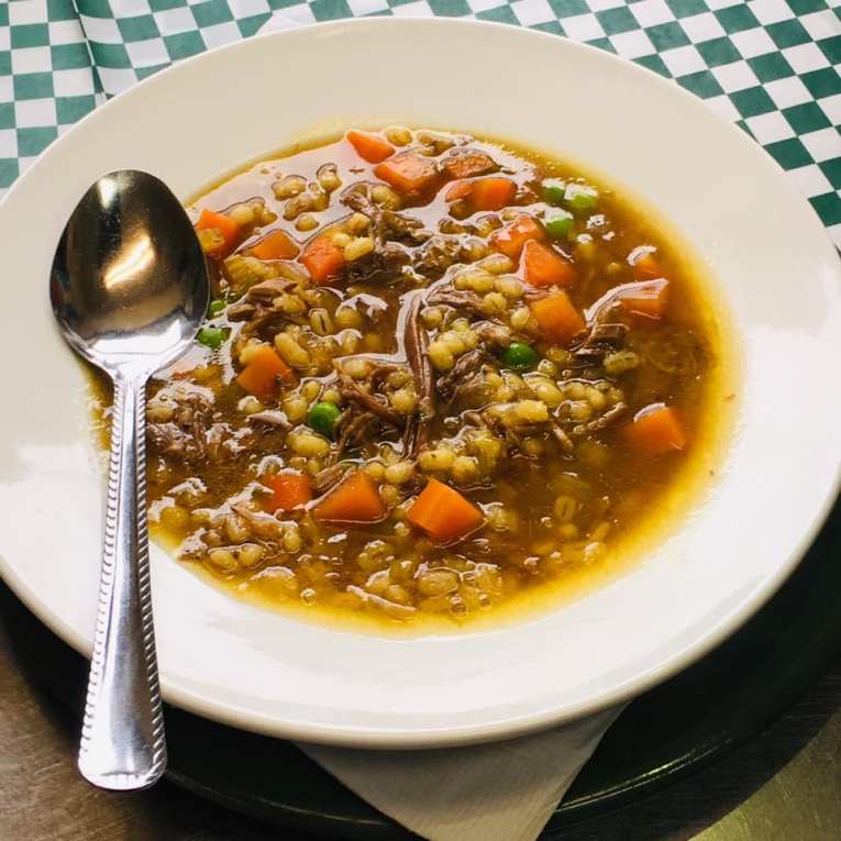 Beef and barley soup at O'Sheas Pub and Eatery