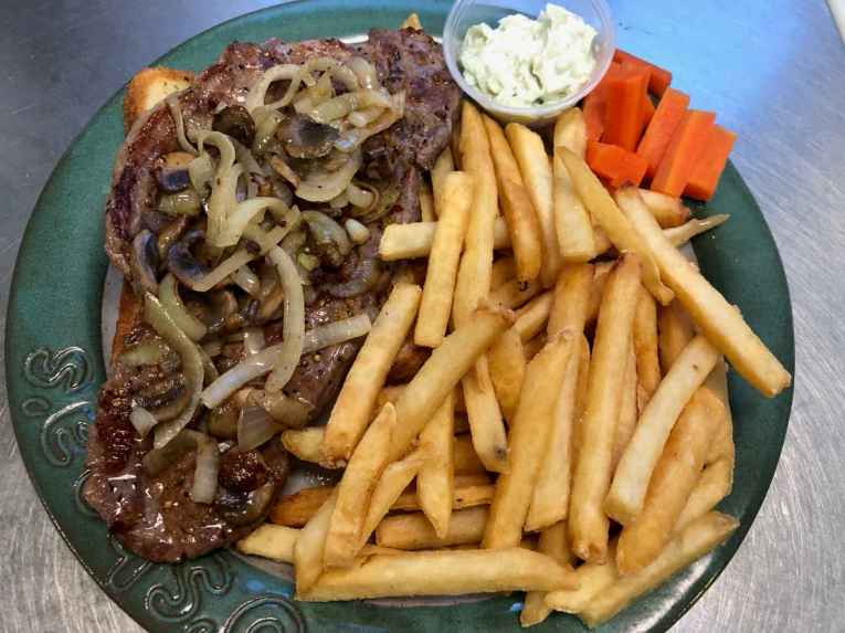 Steak and fries at O'Sheas Pub and Eatery